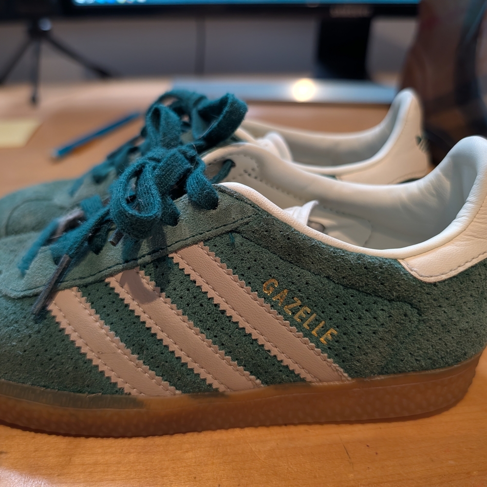 Adidas Kids Gazelle Green and White Sneakers